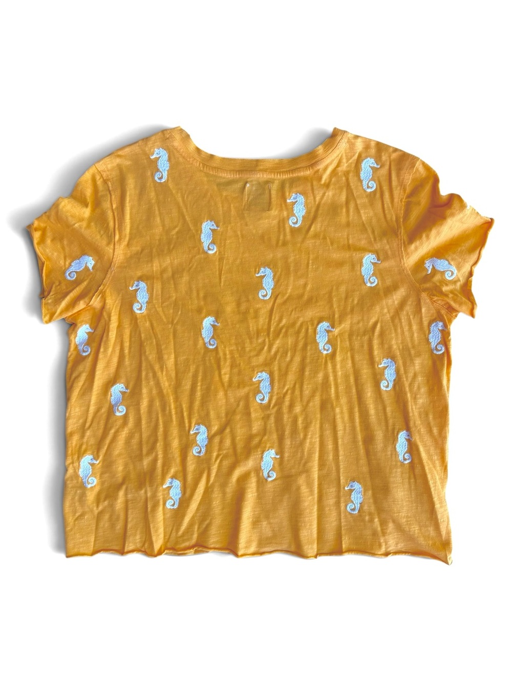 Anthropologie Mustard Yellow Embroidered Seahorse Short Sleeve T-Shirt - Picture 6 of 6